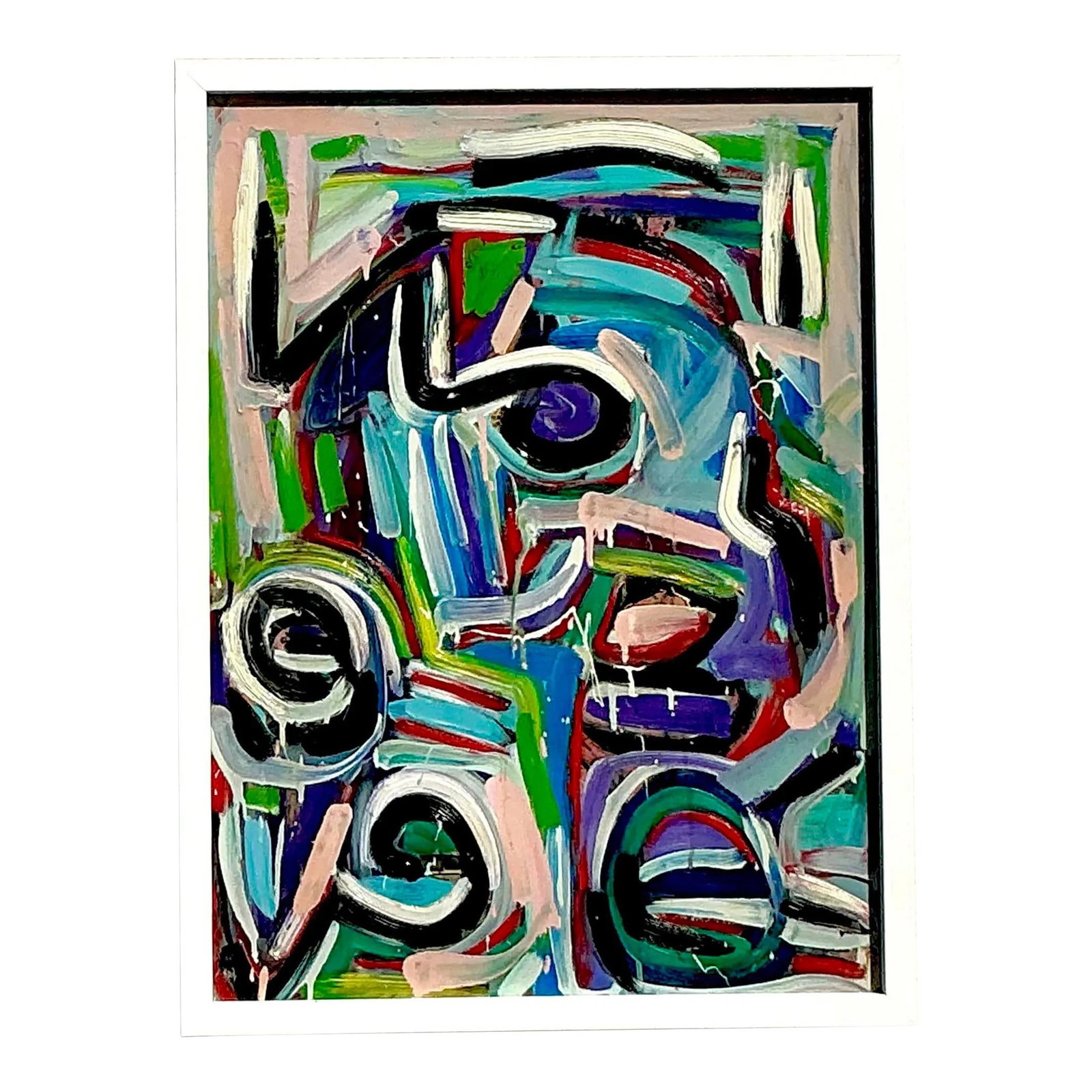 Vintage Boho 1996 Original Abstract Painting on Board: Vintage Boho 1996 Original Abstract Painting on Board Enhance your space with this Vintage Boho Original Abstract Painting on Board from 1996. This unique artwork showcases bold, dynamic brushstrokes 