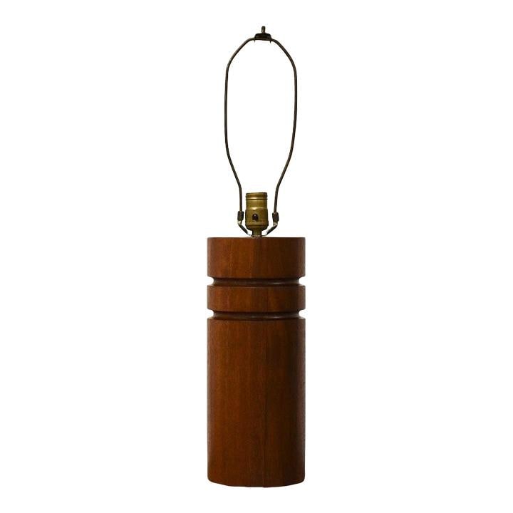 Mid Century Modern Walnut Table Lamp 25 Inch Cylindrical Design (1 of 5)