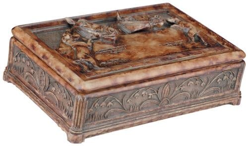 Equestrian Lodge Style Resin Box with Hinged Lid Horse Motif (1 of 1)