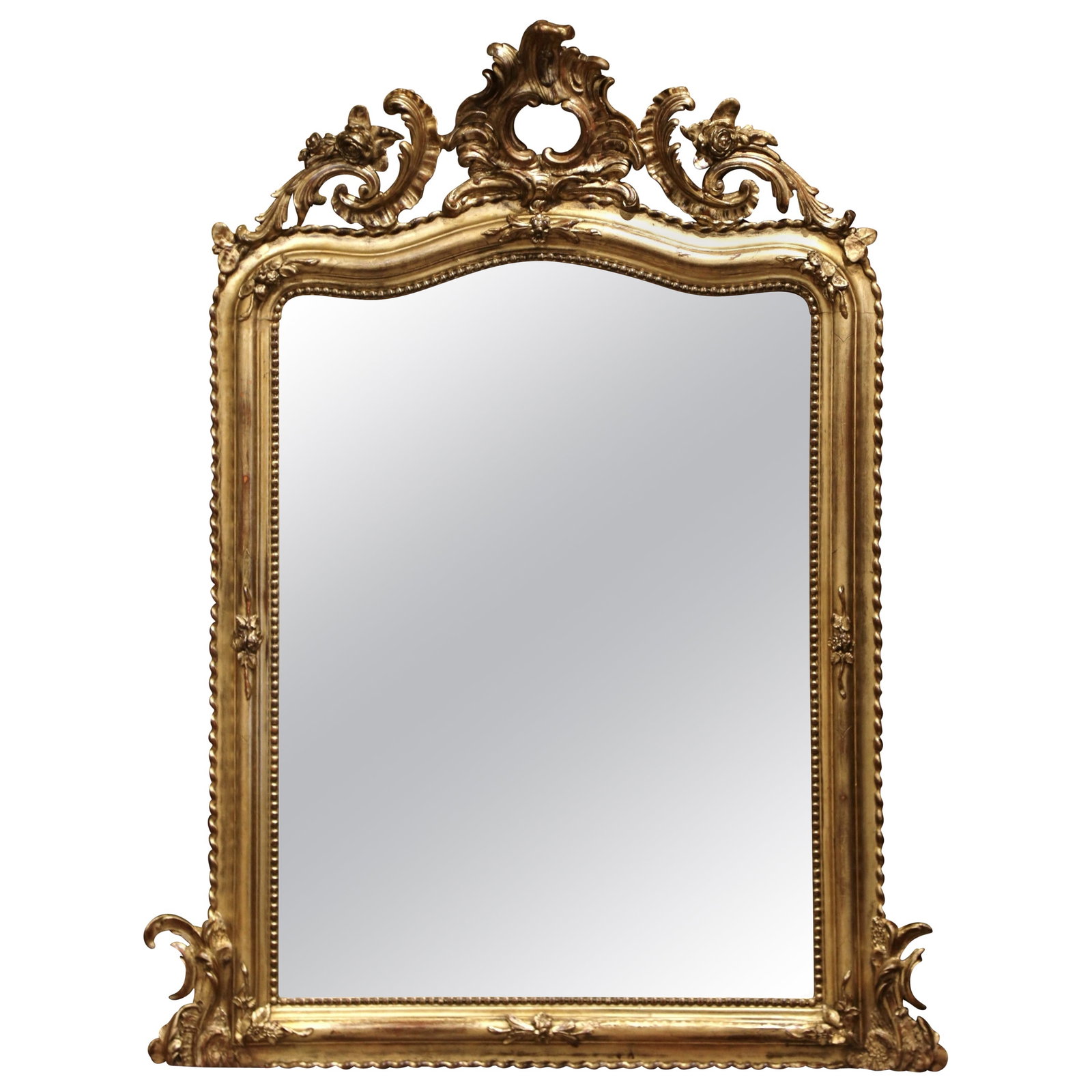 19th Century French Louis XV Giltwood Rocaille Mirror 62in Tall (1 of 7)