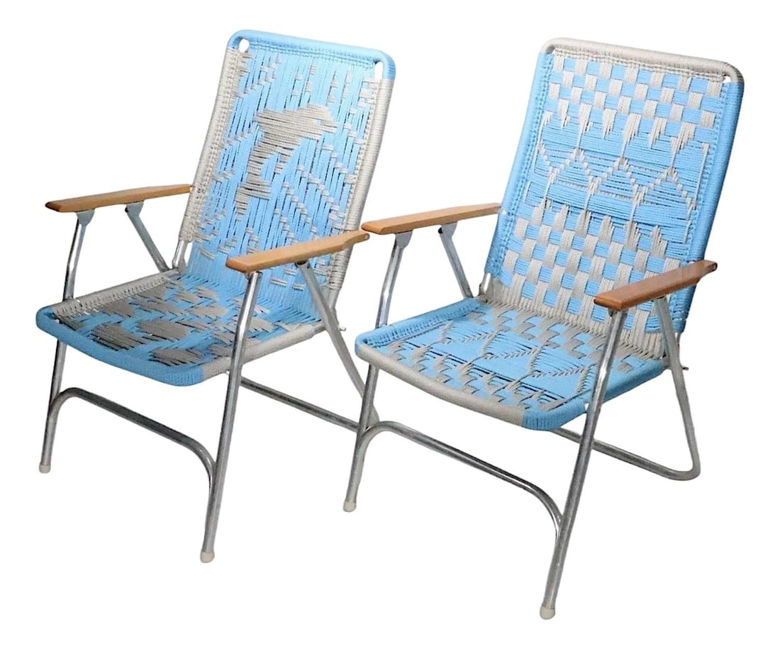 Vintage Mid-Century Aluminum Macrame Chairs Set of 2 Ocean Theme (1 of 10)