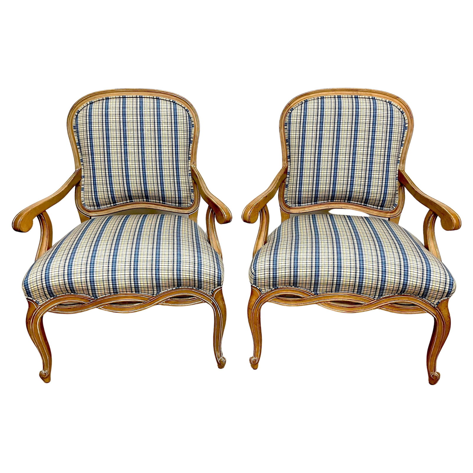 Set of 2 Italian Neoclassical Bleached Fruitwood Bergere Armchairs: Set of 2 Italian Neoclassical Bleached Fruitwood Bergere Armchairs Elevate your living space with this exquisite pair of Italian Neoclassical-style Bergere armchairs, crafted in the 20th century from 
