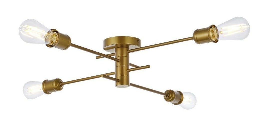 Xavier Brass 4-Light Semi Flush Mount Chandelier: Xavier Brass 4-Light Semi Flush Mount Chandelier This modern semi flush mount chandelier features a brass color finish and a sleek, contemporary design, ideal for a variety of indoor spaces including 