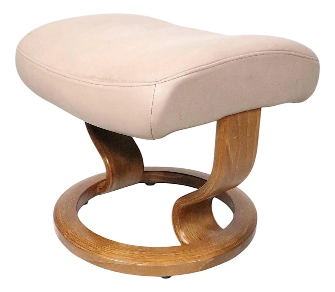 Mid Century Leather and Bentwood StressLess Ottoman by Ekornes Norway (1 of 10)