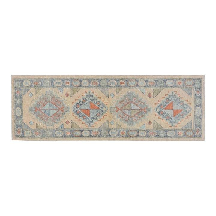 Hand-Knotted Wool Oushak Runner Rug 3'1" x 9'4" Turkish Design: Hand-Knotted Wool Oushak Runner Rug 3'1" x 9'4" Turkish Design This hand-knotted Turkish Oushak wool rug features traditional craftsmanship combined with a modern design sensibility. The rug offers a 