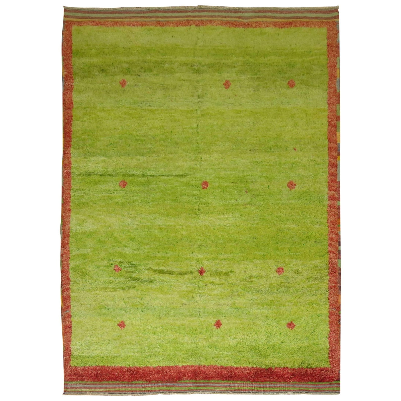 Mid Century Turkish Tulu Pile Rug Lime Green 5'3 x 7'8: Mid Century Turkish Tulu Pile Rug Lime Green 5'3 x 7'8 This vintage Turkish Tulu pile rug features a vibrant lime green hue and showcases Mid-Century Modern style. Hand-knotted and hand-woven from Ang
