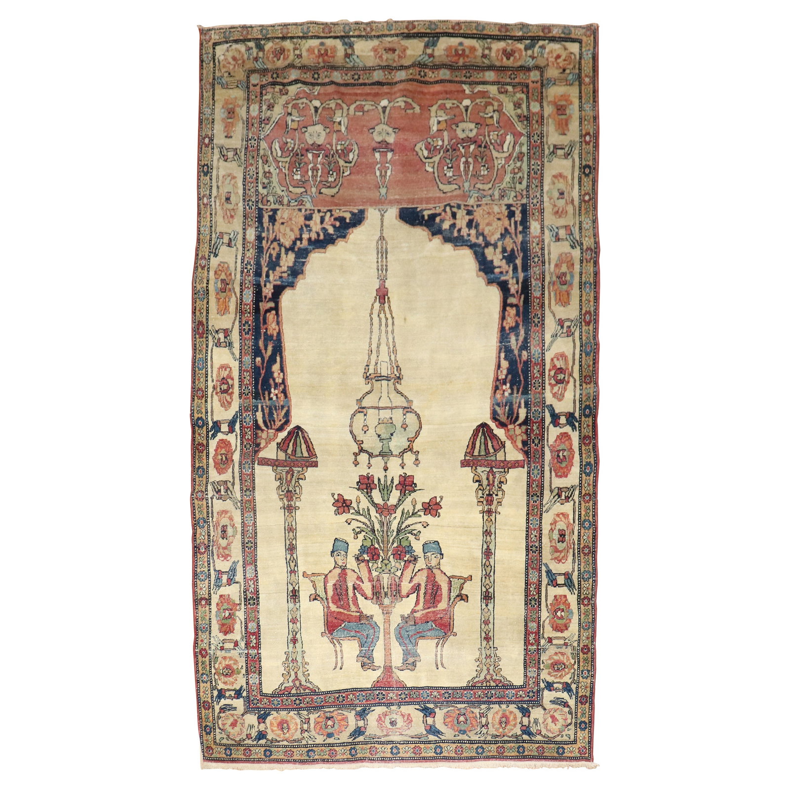 Late 19th Century Kerman Pictorial Hand-Knotted Wool Rug 4'7" x 8': Late 19th Century Kerman Pictorial Hand-Knotted Wool Rug 4'7" x 8' This exquisite 19th Century Kerman Pictorial Rug showcases the romantic style characteristic of its era. Hand-knotted from high-quali