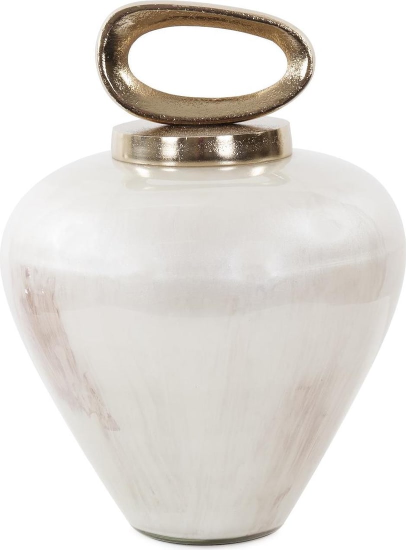 Howard Elliott Luxe Reza Urn Pearl Polished Glass Metal 12H: Howard Elliott Luxe Reza Urn Pearl Polished Glass Metal 12H Introducing the Luxe Reza Urn, a stunning combination of glass and metal that adds an elegant touch to any decor. This exquisite urn feature