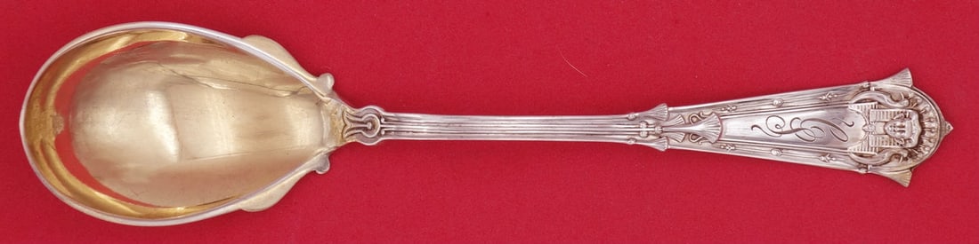 Whiting Egyptian Sterling Silver Preserve Spoon Gold Wash 6.75 Inch Serving (1 of 1)