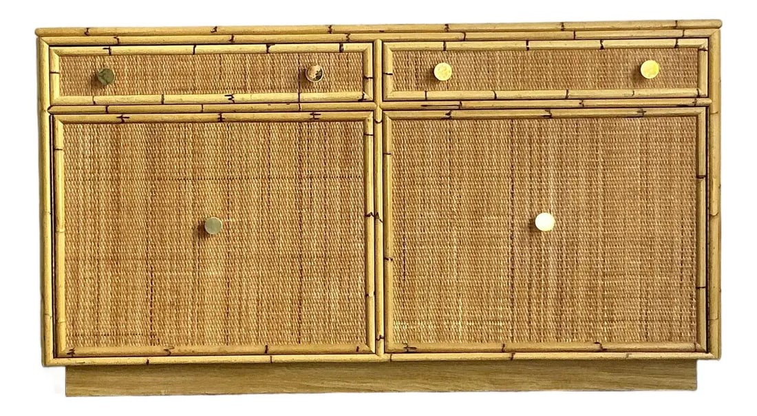 Faux Bamboo and Rattan Credenza with Lucite Pulls by Bielecky Brothers (1 of 10)