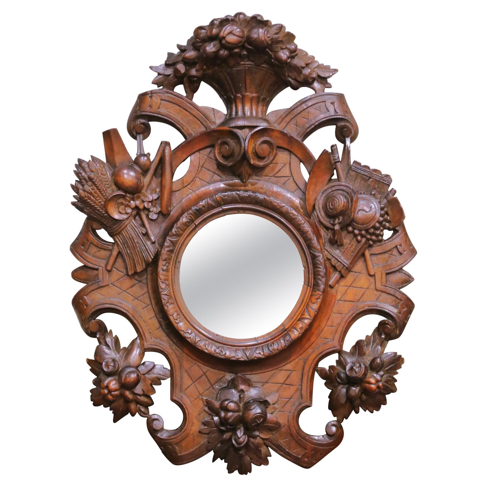 French Black Forest Oak Wall Mirror with Hunt Motifs (1 of 8)