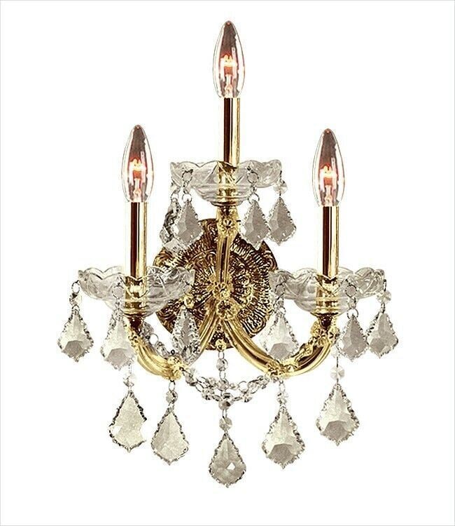Artistry Maria Theresa 3 Light Gold Crystal Wall Sconce 22 Inch: Artistry Maria Theresa 3 Light Gold Crystal Wall Sconce 22 Inch This Maria Theresa wall sconce features three lights and is adorned with premium 30% lead Egyptian Asfour crystals, providing exceptiona