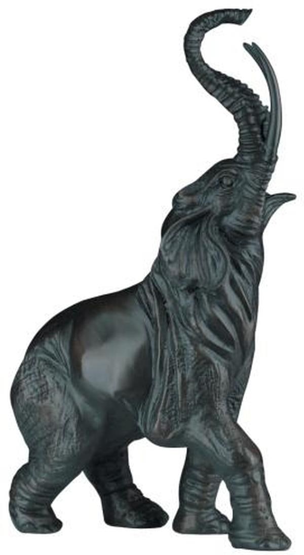 Hand-Cast Lodge Style Trumpeting Elephant Sculpture 15x9x4: Hand-Cast Lodge Style Trumpeting Elephant Sculpture 15x9x4 This exquisite hand-cast sculpture features a striking trumpeting elephant, embodying a traditional lodge style. Crafted from high-quality re