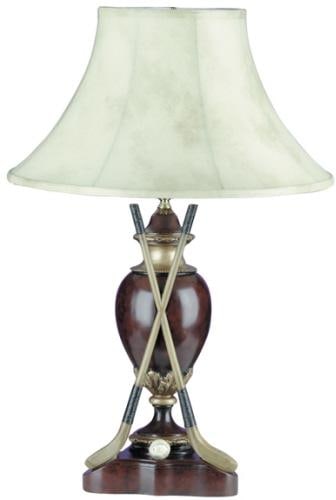 Golf-Themed Lodge Style Lamp with Faux Leather Shade: Golf-Themed Lodge Style Lamp with Faux Leather Shade This item is made at time of order. Please allow 42 to 70 days for production. Illuminate your space with this exquisite Golf-Themed Lamp, designed