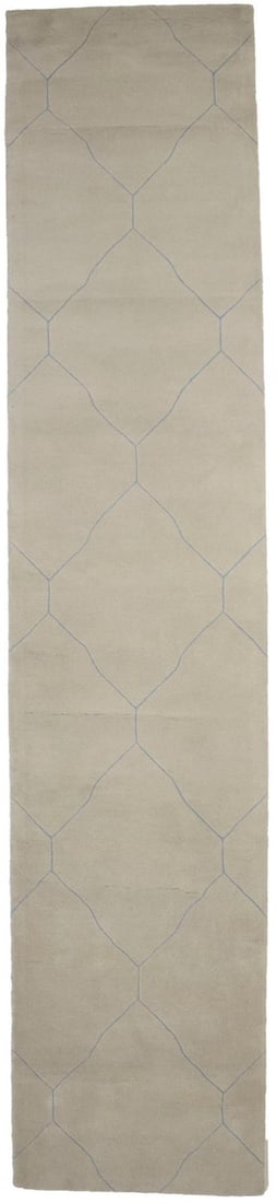 Beige Wool Runner Rug with Modern Geometric Pattern 2'6 x 12' (1 of 9)