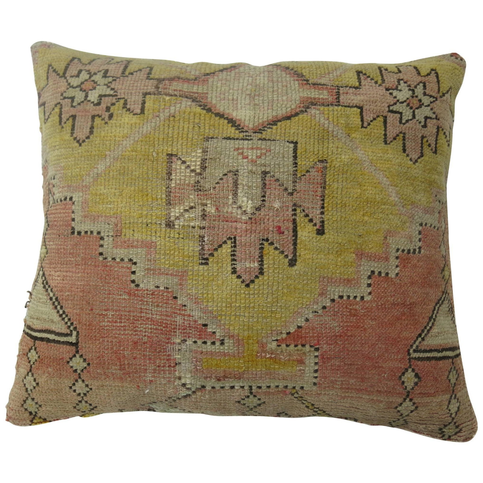 Pink Oushak Anatolian Rug Pillow 19 x 22 in: Pink Oushak Anatolian Rug Pillow 19 x 22 in This pillow is crafted from a vintage Turkish Anatolian rug in the Oushak style, combining cotton, foam, and wool materials. Featuring a pink color palette,
