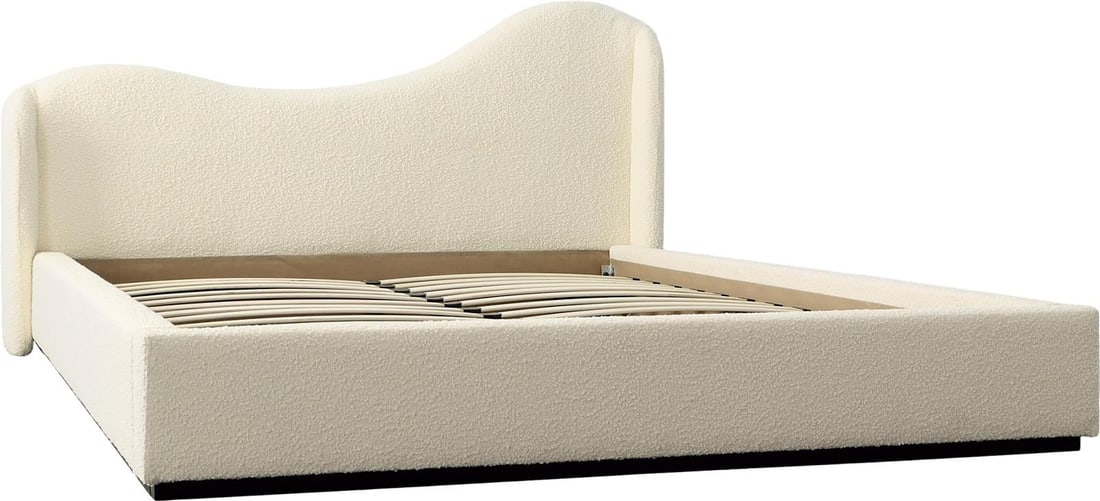 Elegant Ivory Boucle Louisa Bed 46.5H 89.5W 89D (1 of 2)