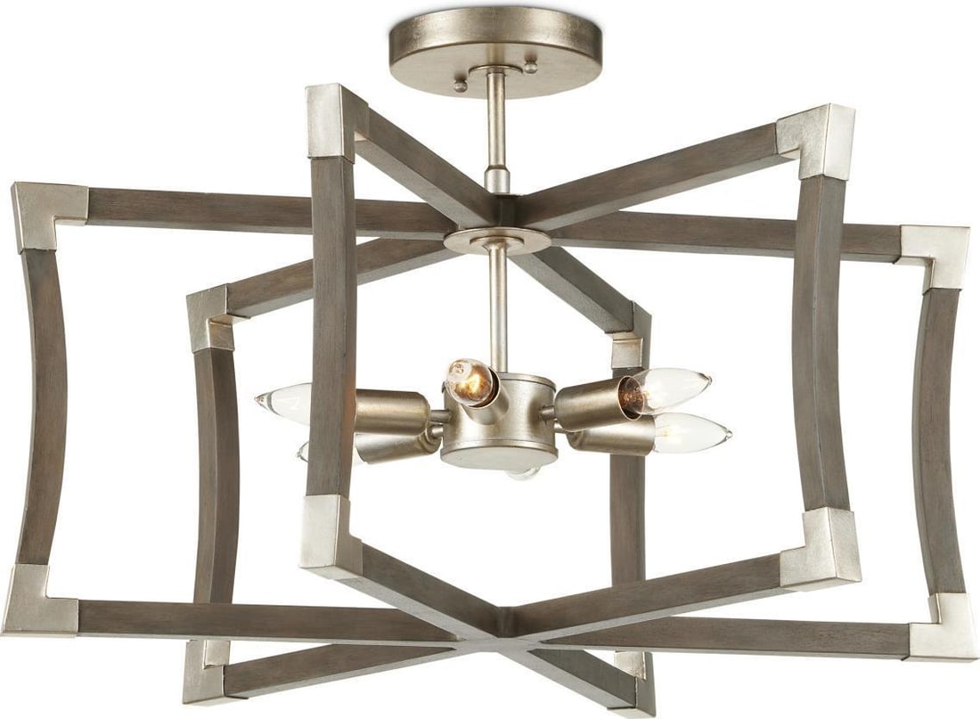 Currey Bastian Gray Chandelier Arts and Crafts Style 6 Bulb Dimmable: Currey Bastian Gray Chandelier Arts and Crafts Style 6 Bulb Dimmable Enhance your home decor with the elegant Bastian Gray Chandelier. This chic lighting fixture, featuring a contemporary silver leaf 