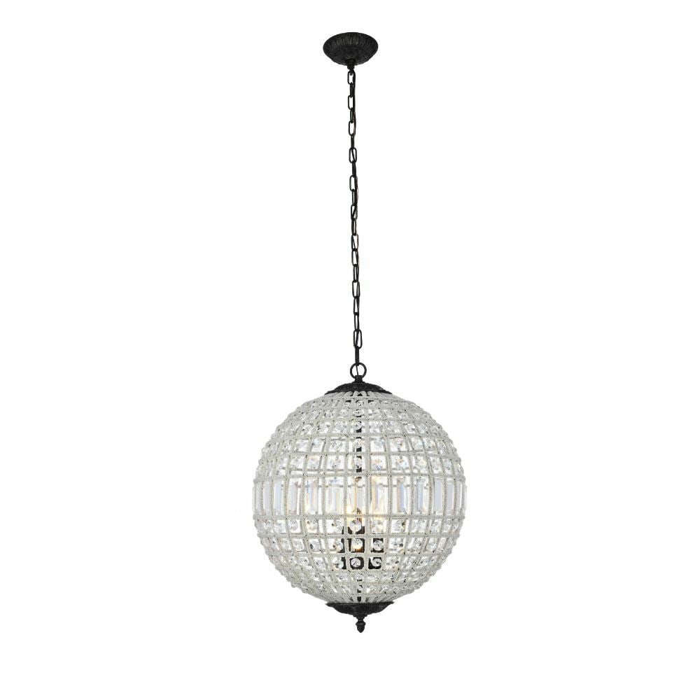 Olivia 3 Light Dark Bronze Crystal Globe Pendant (1 of 6)