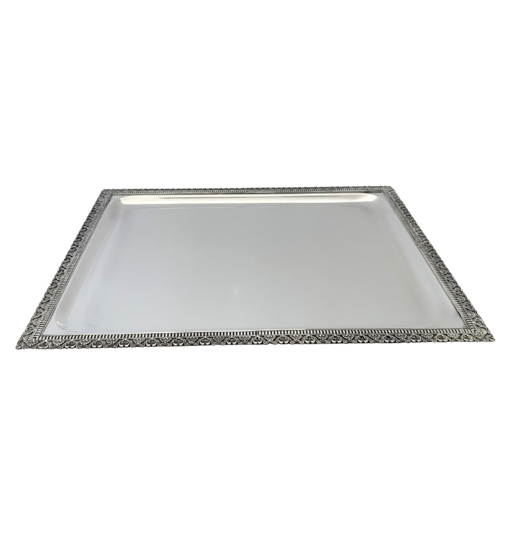 Italian 925 Sterling Silver Handmade Shell Lace Rectangle Serving Tray (1 of 4)