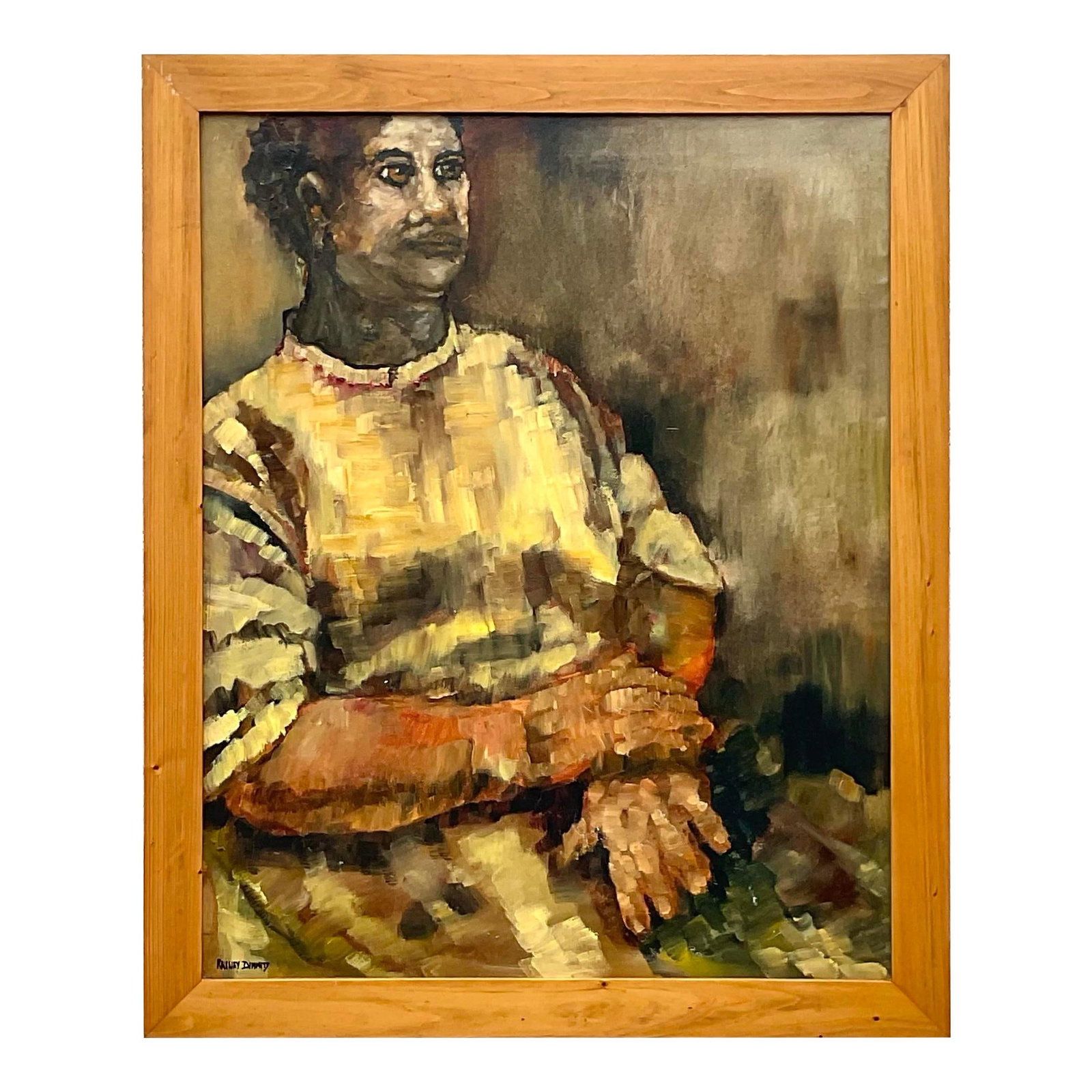 Vintage Abstract Figural Oil Painting on Canvas Signed Artist 27.5 x 33.5: Vintage Abstract Figural Oil Painting on Canvas Signed Artist 27.5 x 33.5 This vintage original oil on canvas painting showcases a stunning abstract figural design, characterized by its distinctive pa