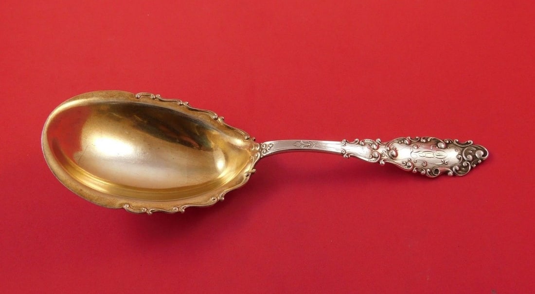 Gorham Luxembourg Sterling Silver Berry Spoon Gold Wash 8 3/4" (1 of 1)