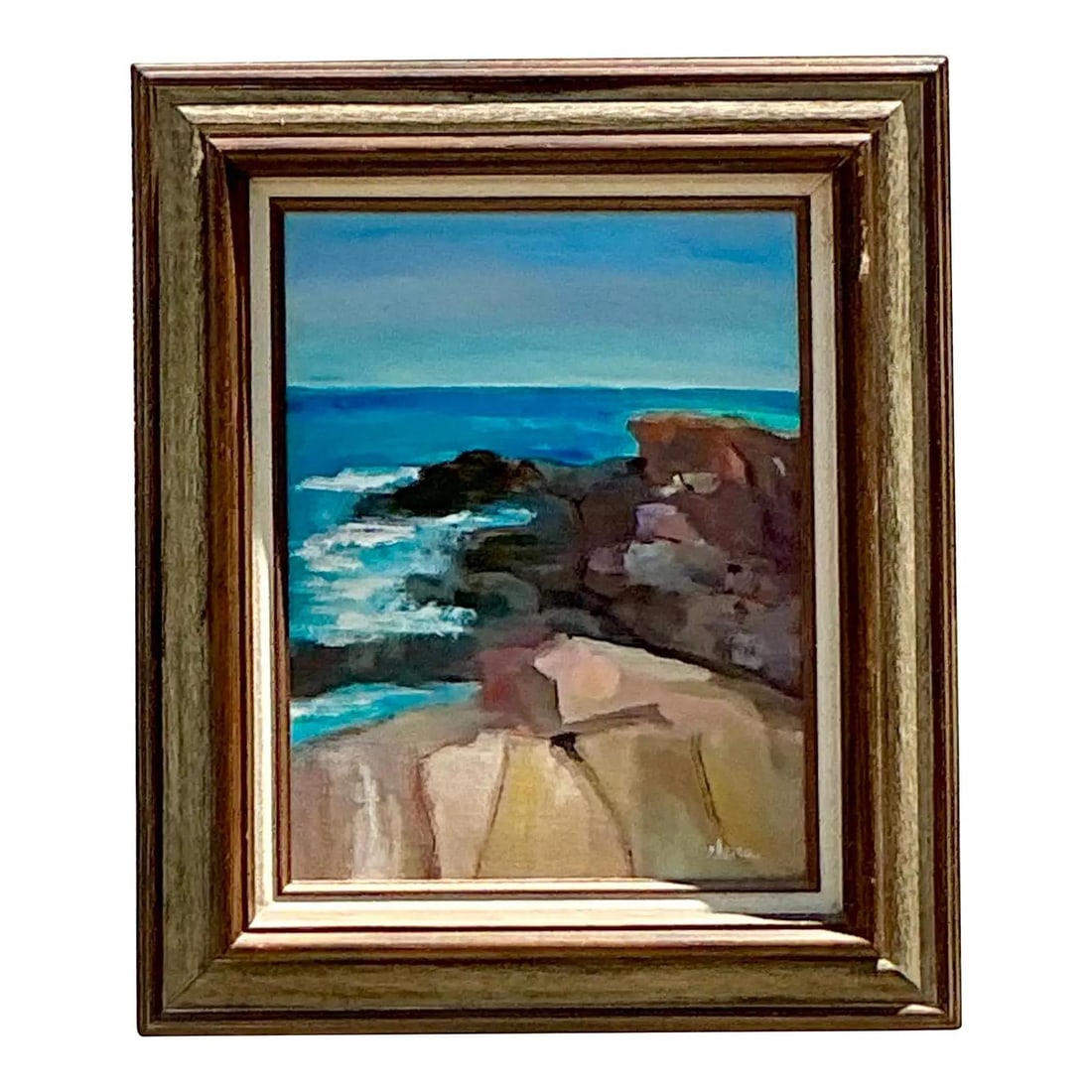 Vintage Boho Original Seascape Oil Painting 21.5x25.5 on Canvas (1 of 7)