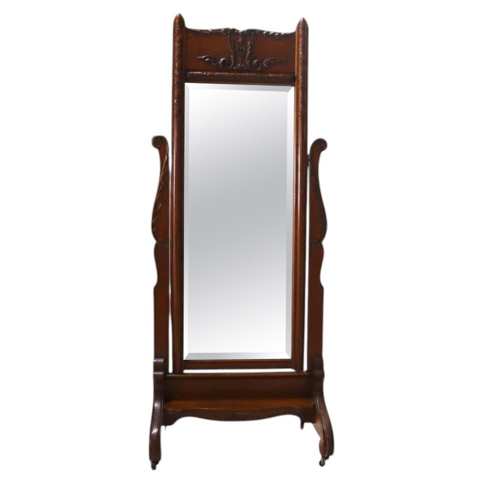 Carved Oak Cheval Mirror in R J Horner Style C1920 (1 of 14)