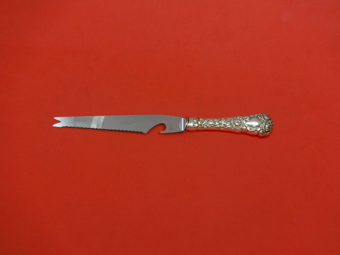 Durgin Chrysanthemum Sterling Silver Bar Knife 9 1/8 Custom Made: Durgin Chrysanthemum Sterling Silver Bar Knife 9 1/8 Custom Made This exquisite Chrysanthemum bar knife, crafted by Durgin, showcases the elegance of post-1940 design. Made from high-quality sterling 