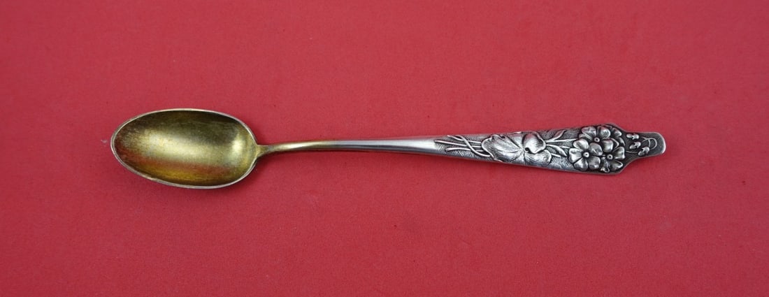 Parfait Spoon in Sterling Silver Flora Pattern with Gold Wash and Geranium Motif 6 1/8" (1 of 2)