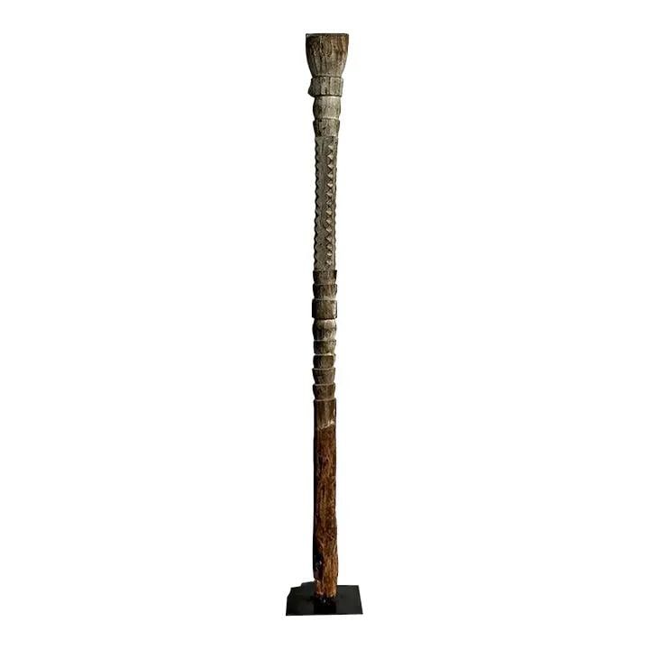 Vintage Boho Monumental Carved Wood Totem Sculpture 91.5" High (1 of 8)