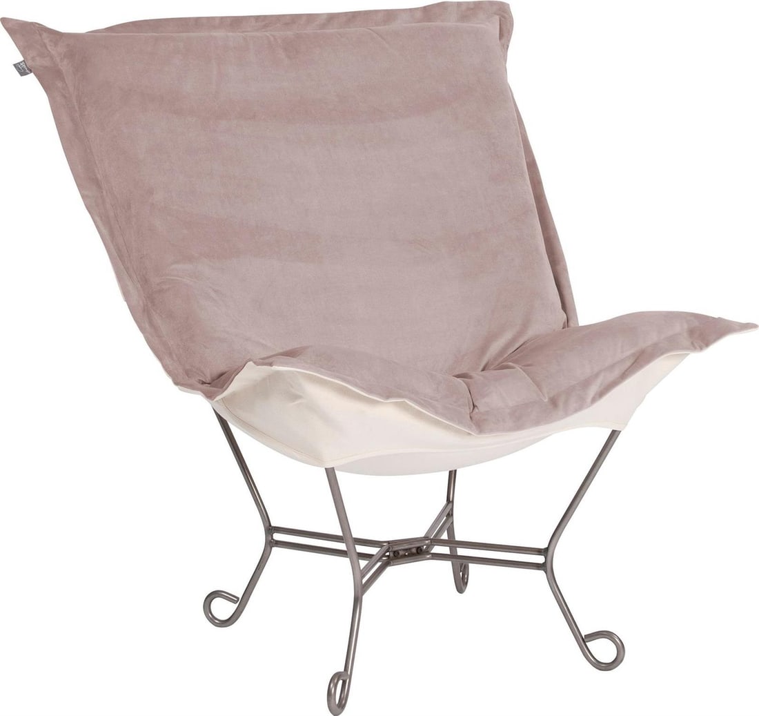 Howard Elliott Bella Ash Scroll Puff Chair Titanium Frame: Howard Elliott Bella Ash Scroll Puff Chair Titanium Frame Experience luxurious comfort with the Bella Ash Scroll Puff Chair, designed for both style and relaxation. This elegant chair features a uniqu