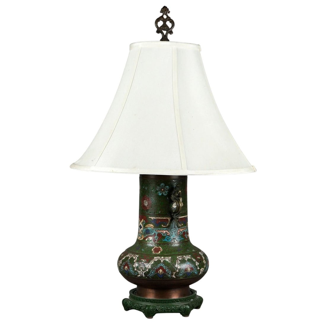 Cloisonne Enamel Table Lamp With Garden Motif And Figural Dragon Handles Circa 1920 (1 of 15)