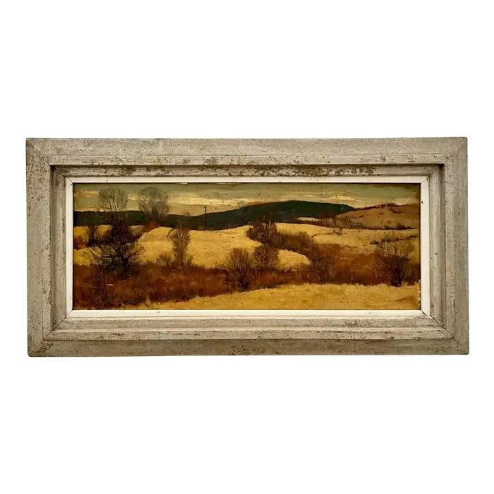 Framed Countryside Oil Artwork on Board with Rustic Vintage Appeal (1 of 6)
