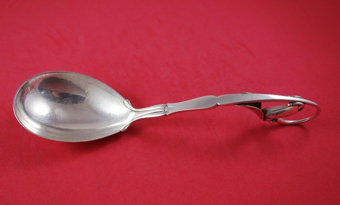 Georg Jensen Ornamental #141 Sterling Silver Berry Spoon 8 1/4 Inch 3-D Handle (1 of 2)
