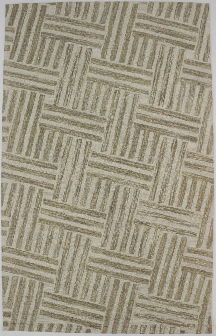 Hand-Knotted Wool Geometric Modern 5x8 Area Rug in Tan and Cream: Hand-Knotted Wool Geometric Modern 5x8 Area Rug in Tan and Cream This hand-knotted area rug features a modern geometric pattern in tan, brown, and cream tones. Made from wool, it offers a medium pile 