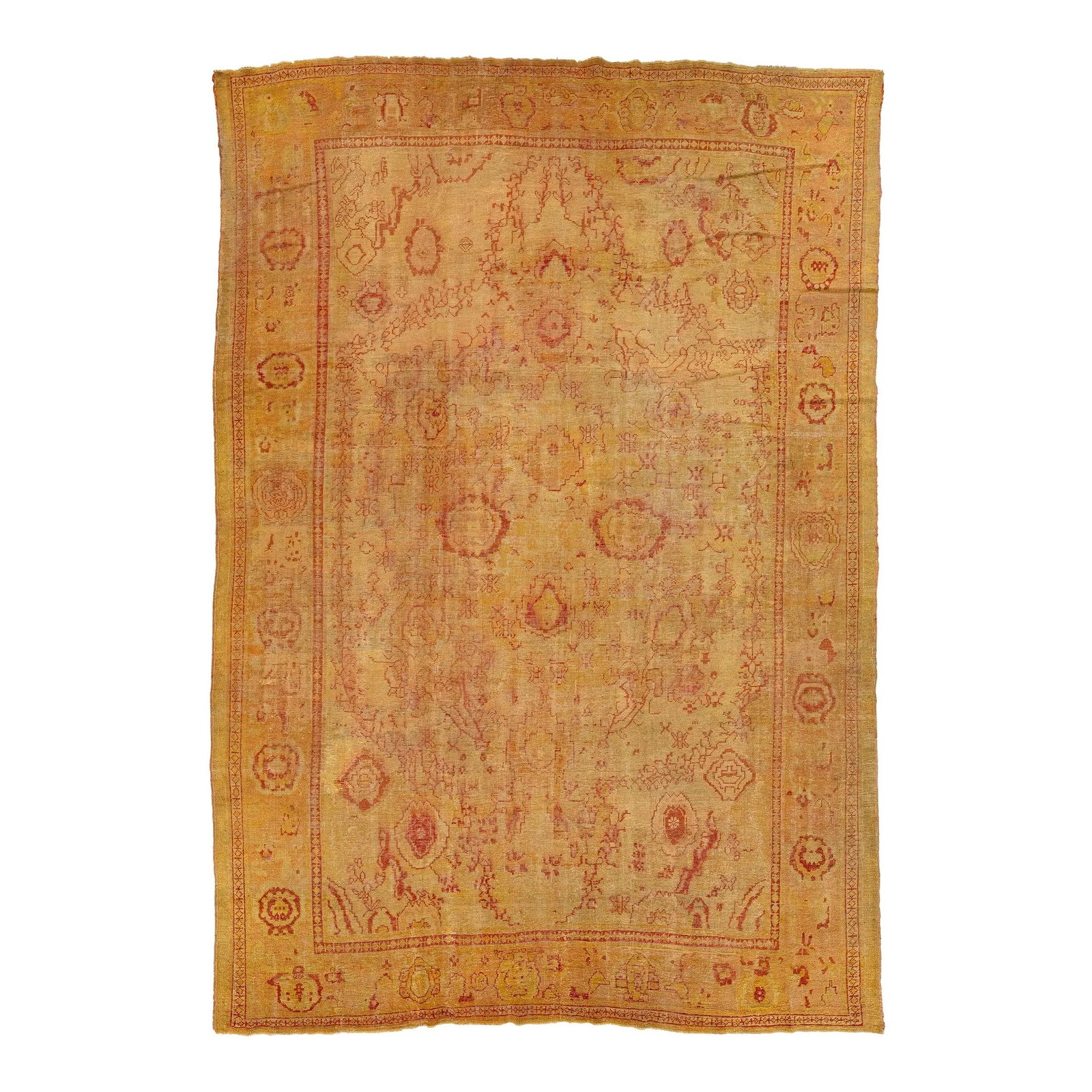 19th Century Turkish Oushak Wool Rug Tan Floral Design 11' x 15'8": 19th Century Turkish Oushak Wool Rug Tan Floral Design 11' x 15'8" This exquisite 19th-century Turkish Oushak wool rug features a warm tan base intricately hand-knotted with exceptional craftsmanship.