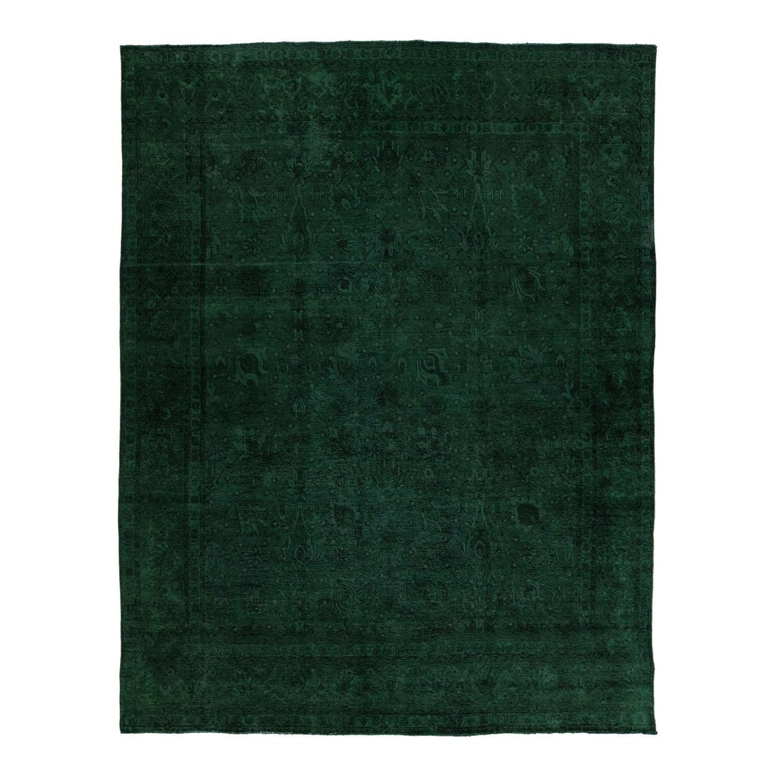 10 x 13 Vintage Green Overdyed Persian Wool Rug Floral Design (1 of 10)