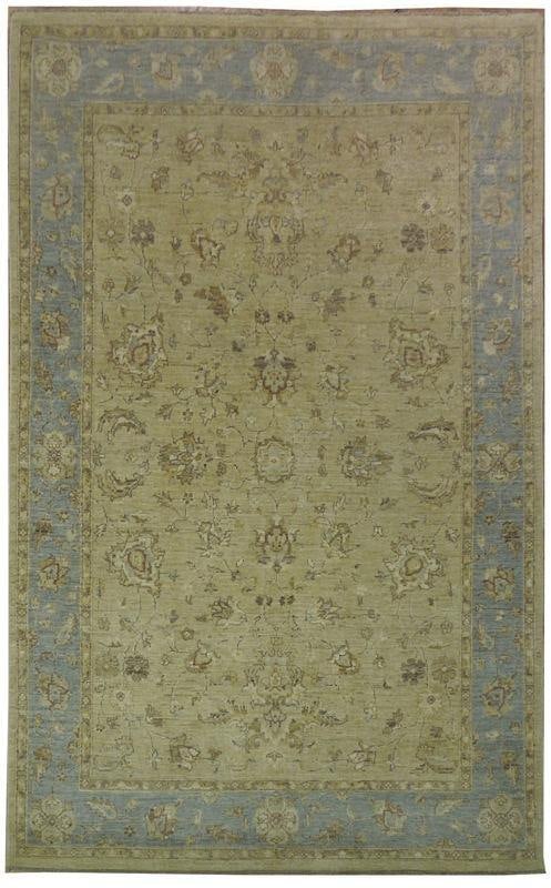 Elegant 5'9 x 9' Brown Beige Chobi Peshawar Rug with Taupe Blue Border (1 of 6)