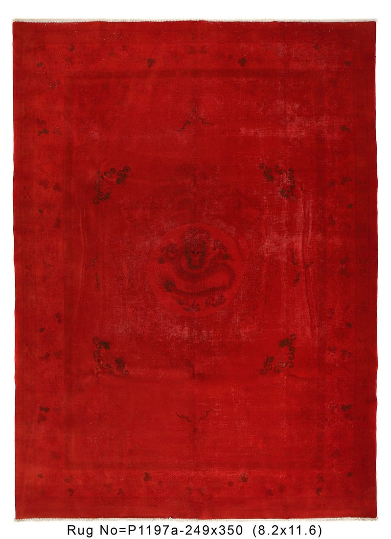 8.2 x 11.6 Persian Vintage Overdyed Red Dragon Rug: 8.2 x 11.6 Persian Vintage Overdyed Red Dragon Rug Free continental US Shipping This exquisite vintage Persian rug features a striking dragon motif, beautifully overdyed in a vibrant red hue. With dim