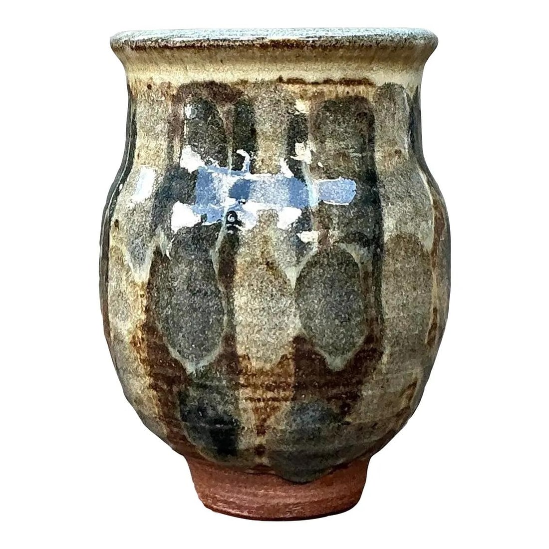 Vintage Boho Studio Pottery Striped Vase 4.75 inches Tall: Vintage Boho Studio Pottery Striped Vase 4.75 inches Tall Enhance your living space with this stunning vintage studio pottery vase, crafted from durable stoneware. This hand-thrown piece showcases a b