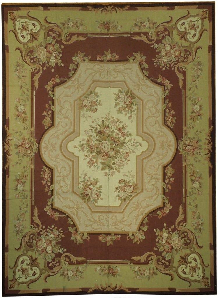 Rust Green 9x12 Handwoven French Aubusson Flat Weave Rug: Rust Green 9x12 Handwoven French Aubusson Flat Weave Rug Free continental US Shipping Introduce timeless elegance to your home with this exquisite 9 x 12 Flat Weave French Aubusson Rug in a charming r