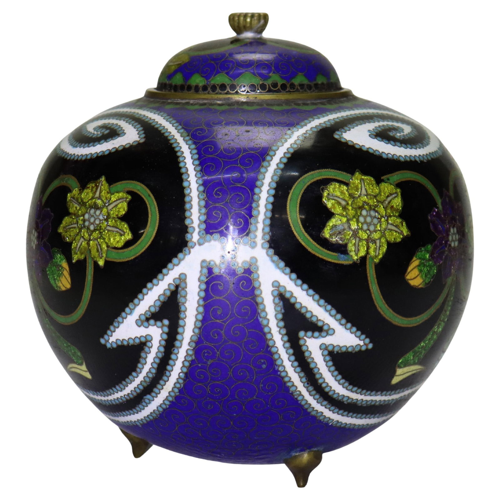 Early 20th Century Chinese Cloisonne Enameled Lidded Footed Jar: Early 20th Century Chinese Cloisonne Enameled Lidded Footed Jar Discover this exquisite Antique Chinese Cloisonne Enameled Lidded & Footed Jar from the early 20th century. This stunning jar showcases 