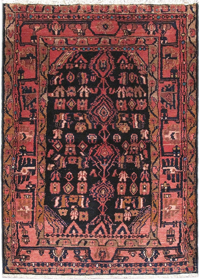 Persian Hamadan Mahal Malayer Rug 3.7 x 5 ft Hand Knotted Wool Tribal Design: Persian Hamadan Mahal Malayer Rug 3.7 x 5 ft Hand Knotted Wool Tribal Design Free continental US Shipping This decorative tribal Persian rug is hand-knotted by skilled artisans in the Hamadan and Mala