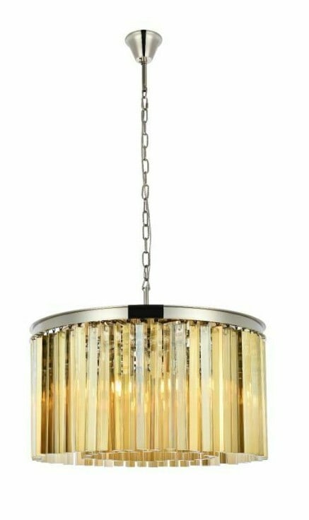 Sydney 8-Light Crystal Chandelier Polished Nickel Golden Teak 26 Inch: Sydney 8-Light Crystal Chandelier Polished Nickel Golden Teak 26 Inch This modern chandelier features eight lights and is crafted with a polished nickel frame adorned with high-quality royal cut golde