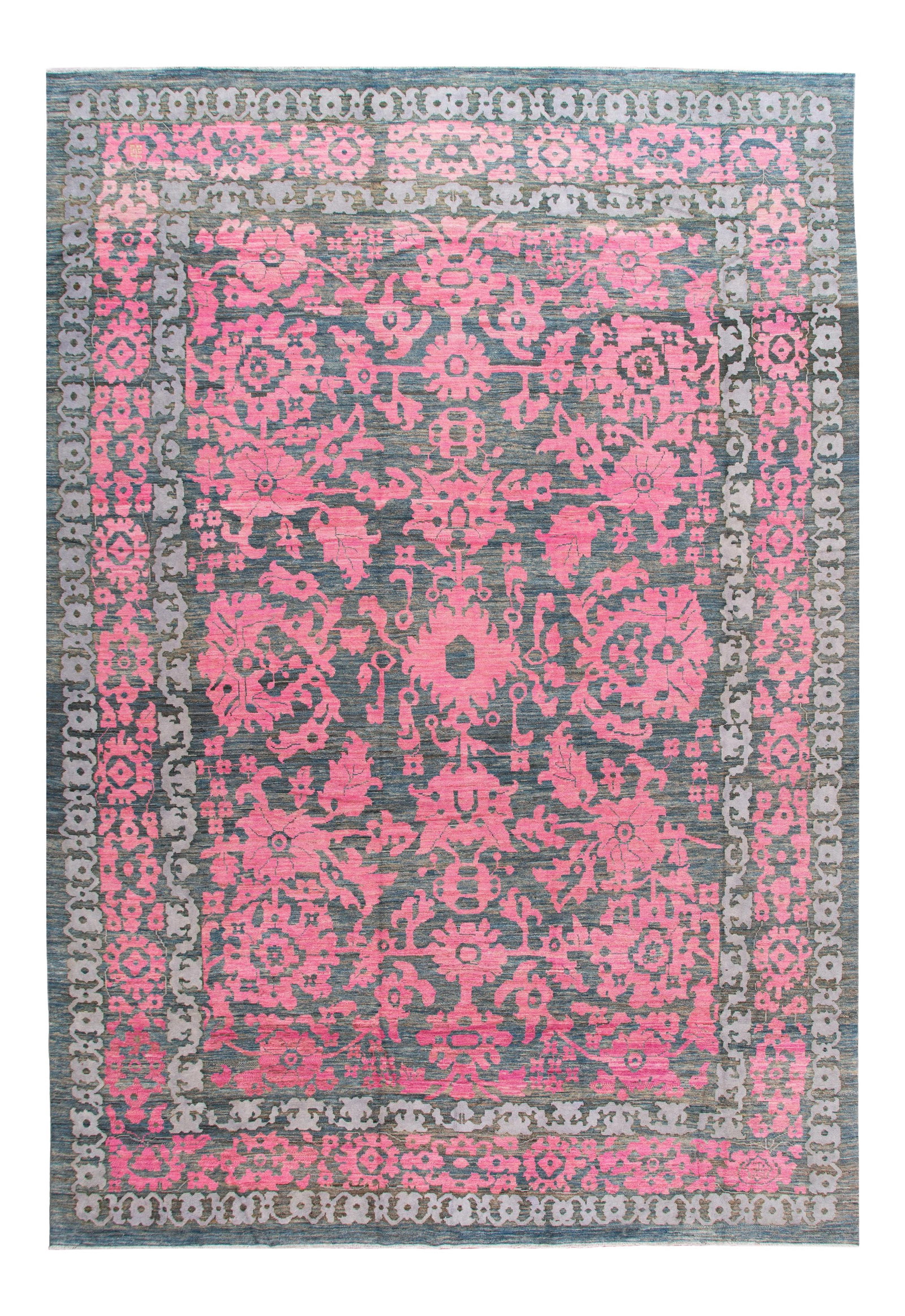 Oversized Contemporary Oushak Wool Rug with Floral Design: Oversized Contemporary Oushak Wool Rug with Floral Design Discover the elegance of this stunning contemporary oversize Oushak rug, hand-knotted from premium wool. Featuring a captivating botanical flo