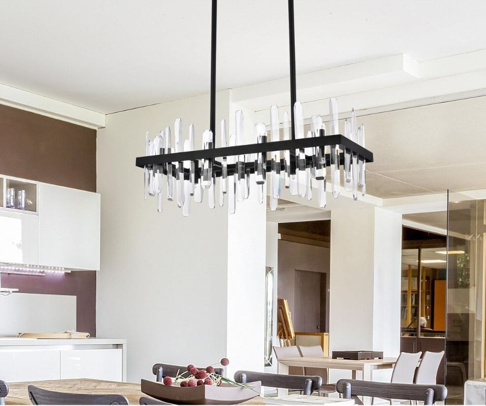 Serena Black Crystal 16-Light Chandelier 30 Inch: Serena Black Crystal 16-Light Chandelier 30 Inch This modern black chandelier from the Serena Collection features 16 lights and high-quality clear crystals, creating a striking centerpiece for dining 