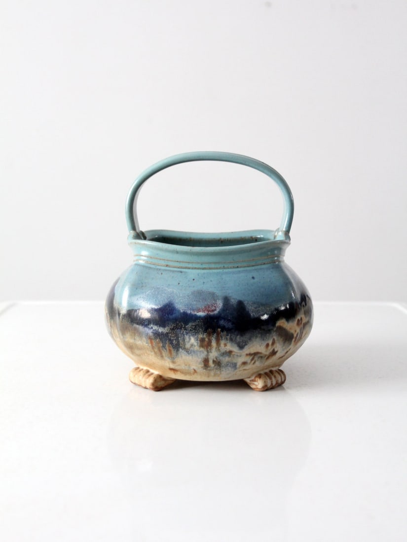 Carl Sheehan 1999 Studio Pottery Basket with Montana Landscape Art (1 of 12)