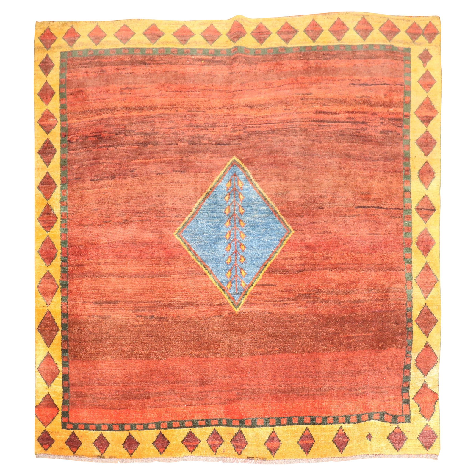 Unique Hand-Knotted Persian Gabbeh Tribal Rug 6'5" x 6'6": Unique Hand-Knotted Persian Gabbeh Tribal Rug 6'5" x 6'6" This exquisite square Persian Gabbeh rug showcases a unique tribal design, making it a standout piece for any room. Hand-knotted from high-qua