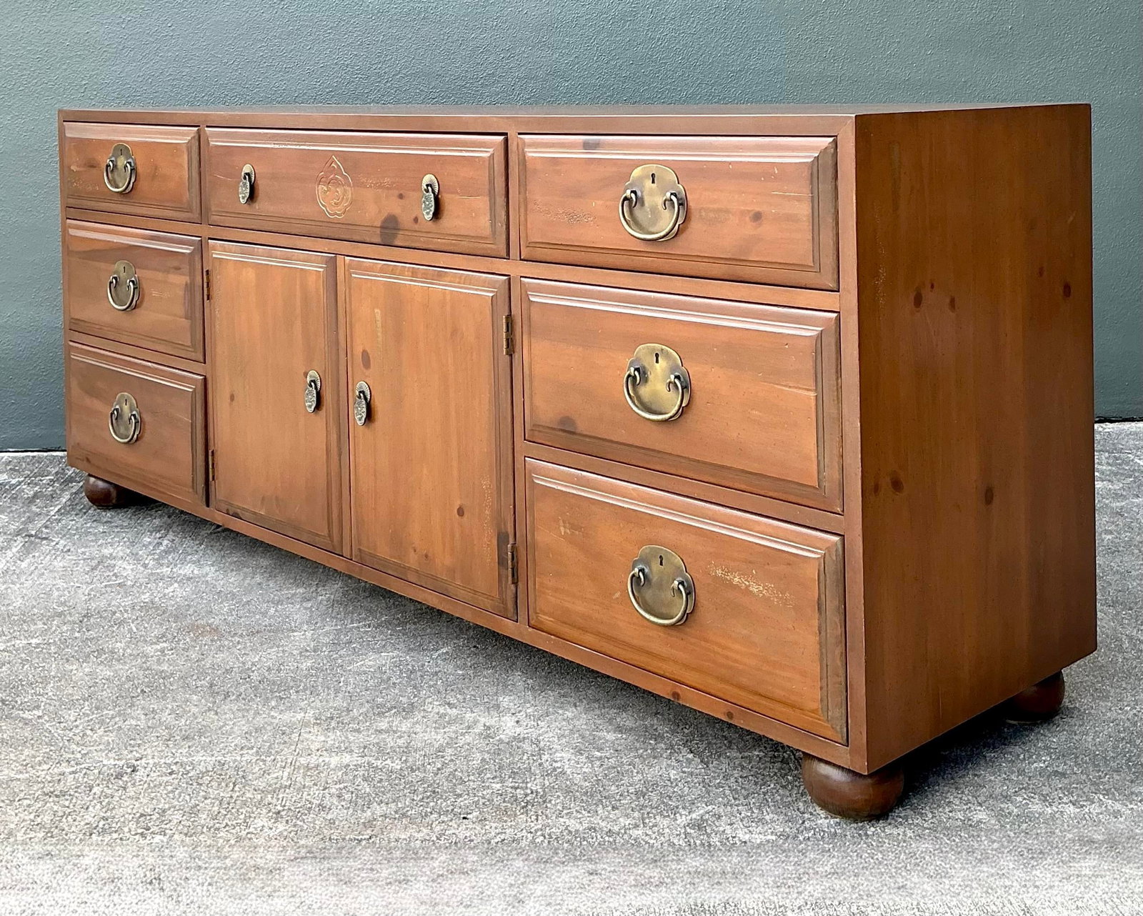 Henredon Pine Sideboard with Brass Batwing Pulls - 2